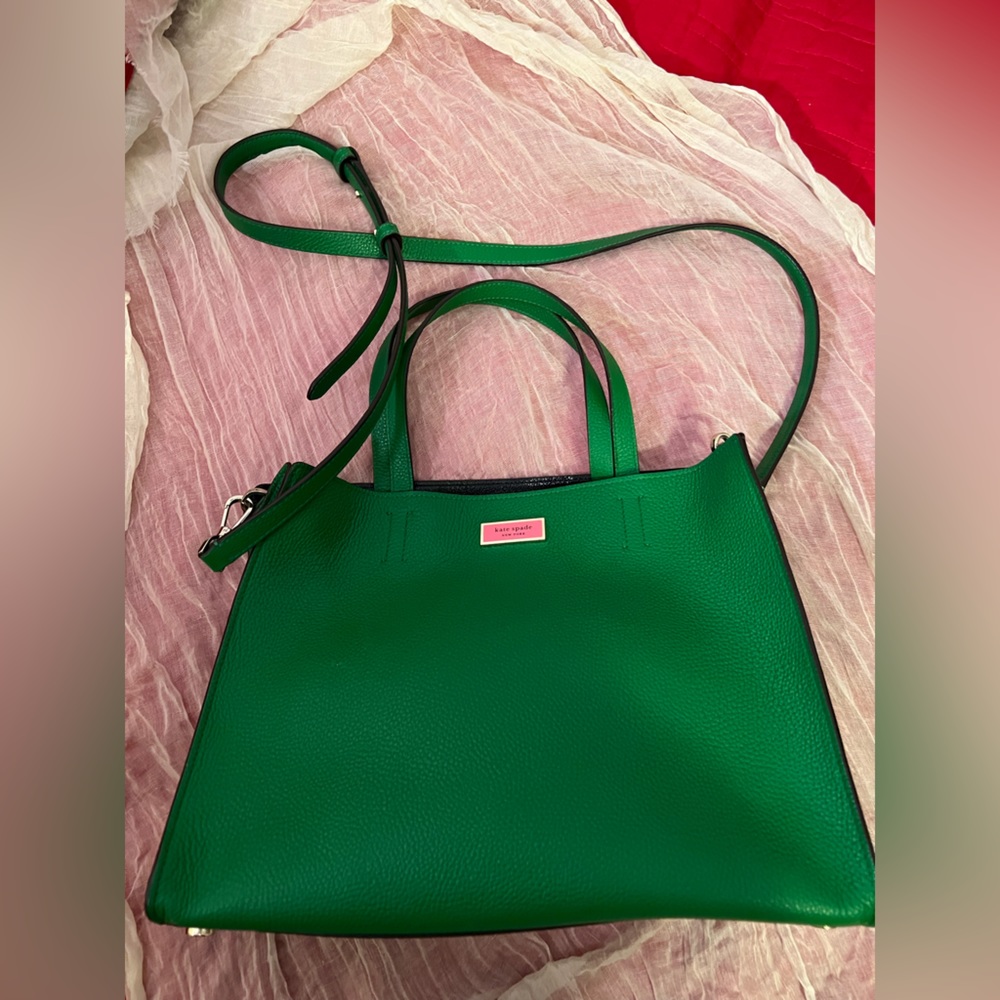 Kelly Green Kate Spade Tote style with handles and removable crossbody strap.